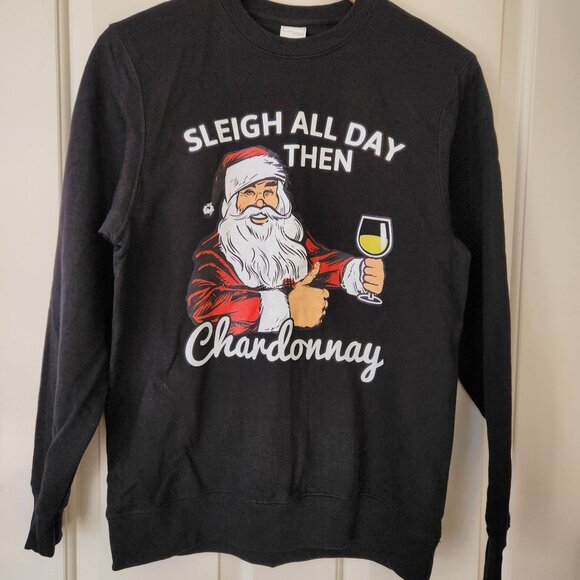 Santa Sleigh Chardonnay Wine Crewneck Sweatshirt Holiday Christmas Cute Small - Picture 2 of 8